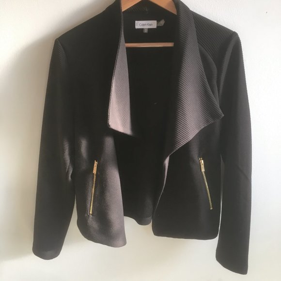 Calvin Klein NWOT Cardigan Vest in Ribbed Black Fabric sz M - Picture 3 of 5